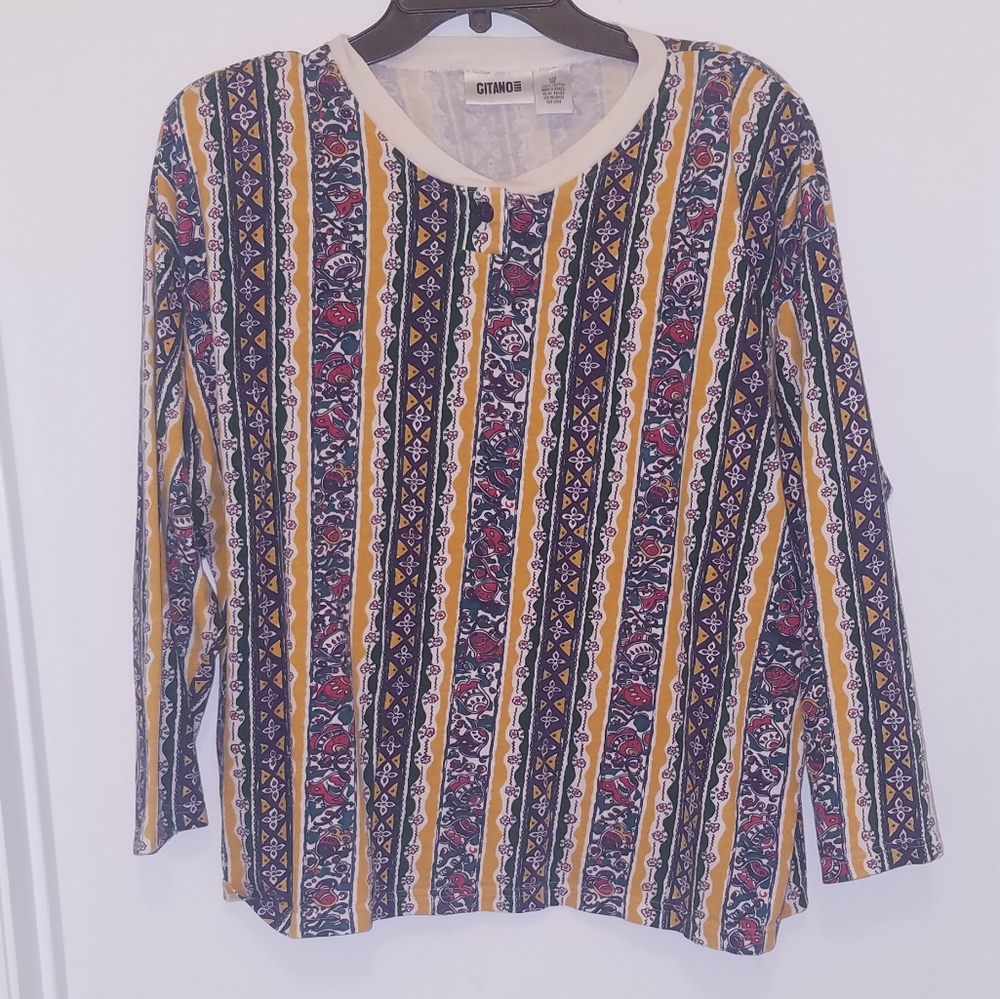 Vintage 80s Gitano Rainbow Print Shirt Womens Plus
